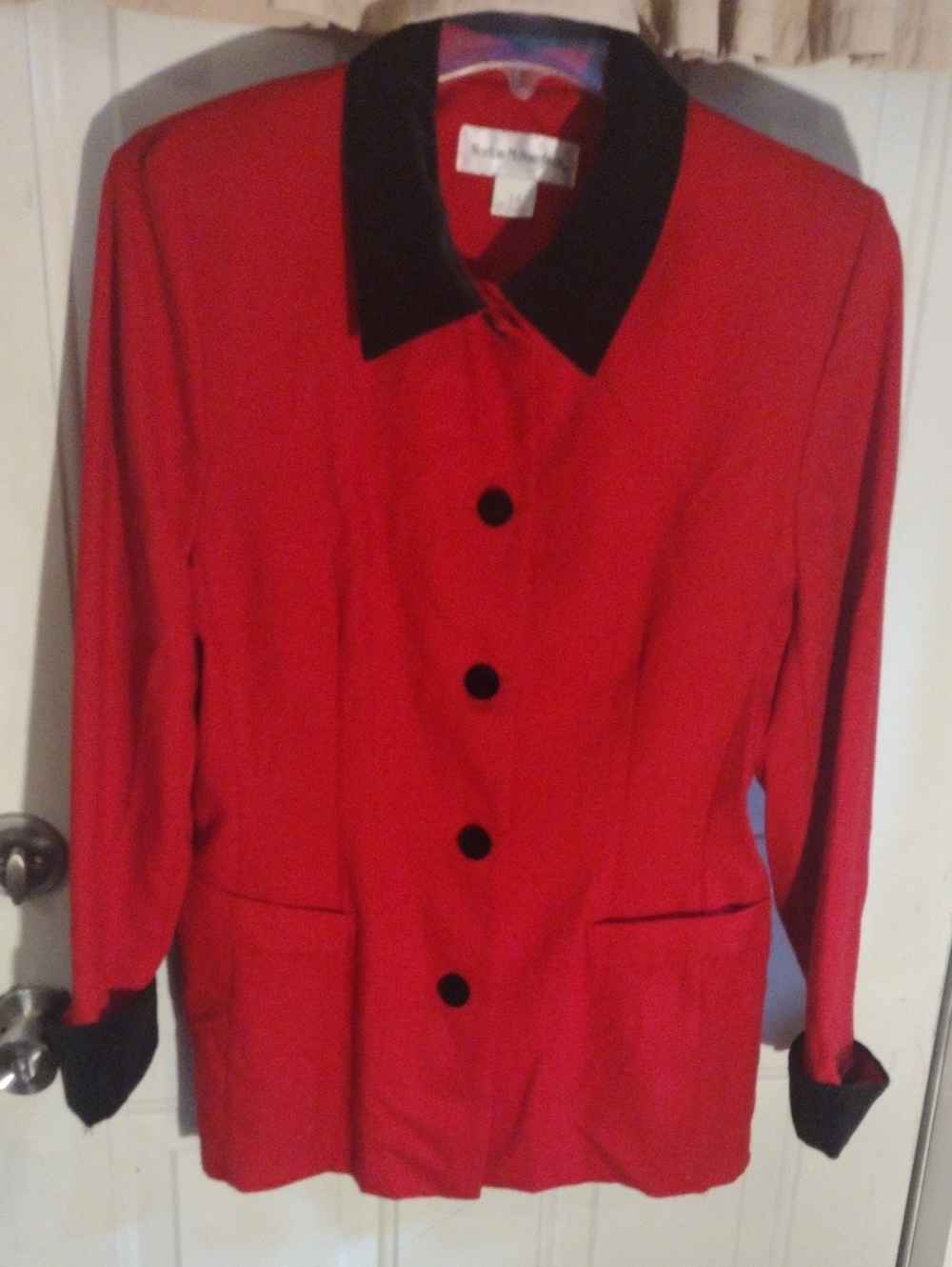 Norton McNaughton Red Blazer with Black Collar and Cuffs